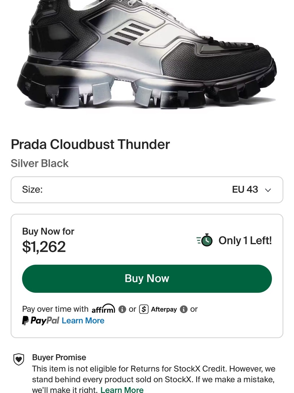 Prada Cloudbust Thunder Sneakers - Silver & Black